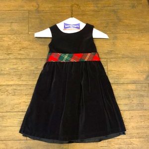 George Holiday Dress- Black Velvet w/ Plaid Belt - 6/7